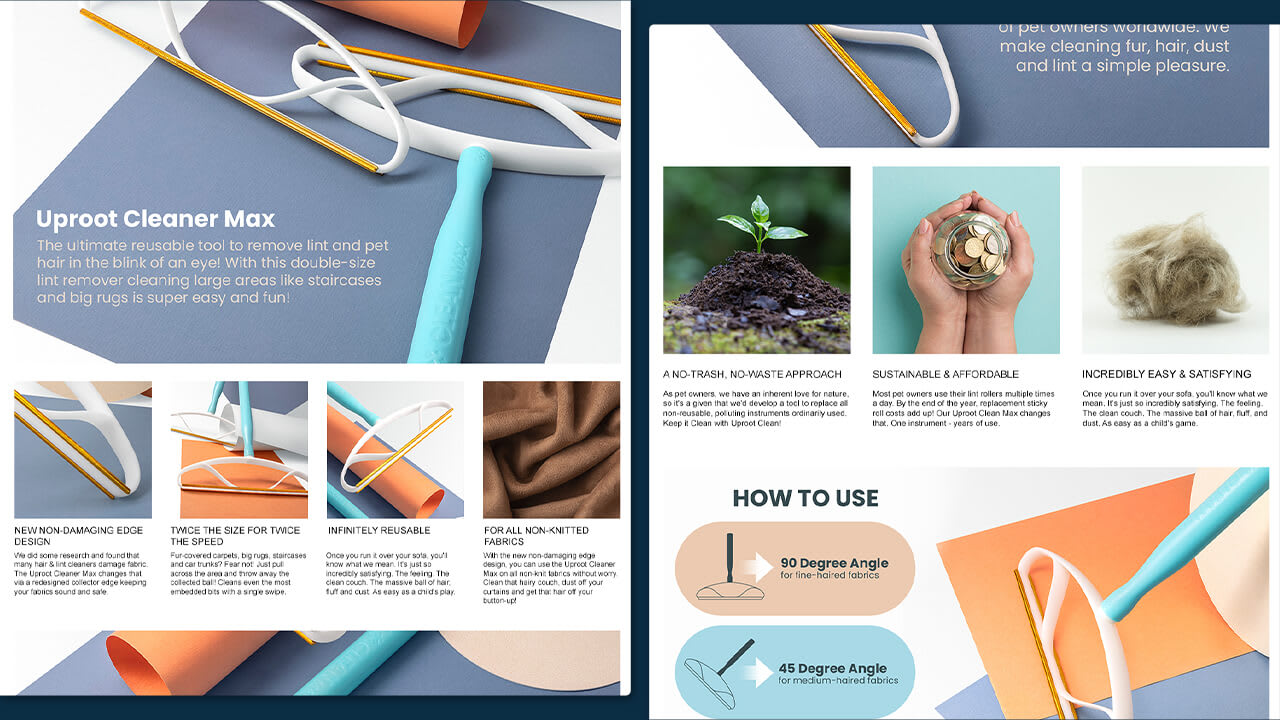Before image: Uproot Clean Pet Tool: Enhanced product listing with a structured layout for improved engagement and customer reach.